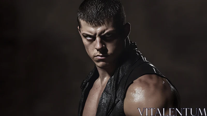 Male subject in low-key portrait under directional lighting