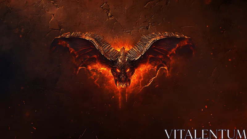 Molten demonic bat crest with infernal wings on cracked lava