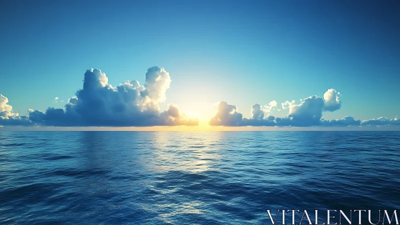 Sunrise hum over open ocean with cloud giants listening.