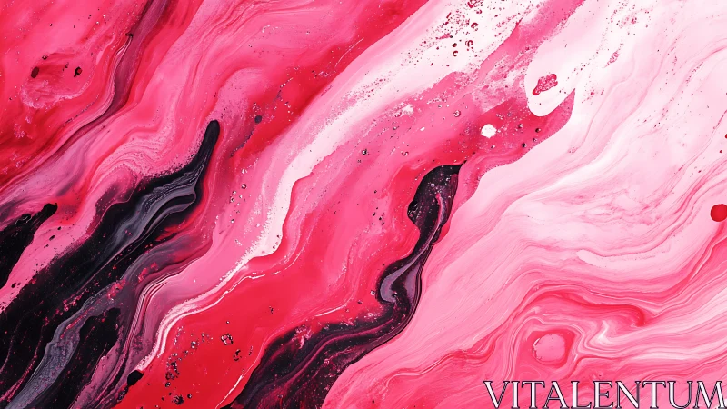 Chromatic fluid dynamics in magenta and black acrylic strata.