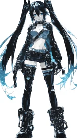 Cyberpunk warrior girl stands defiant in monochrome blaze
