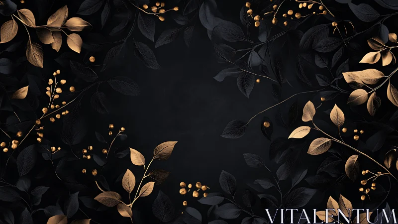 Gold foliage branches frame a dark empty central background