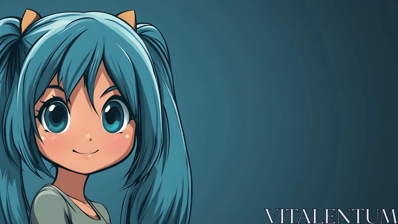 Bright eyed blue haired anime girl sharing a gentle smile.