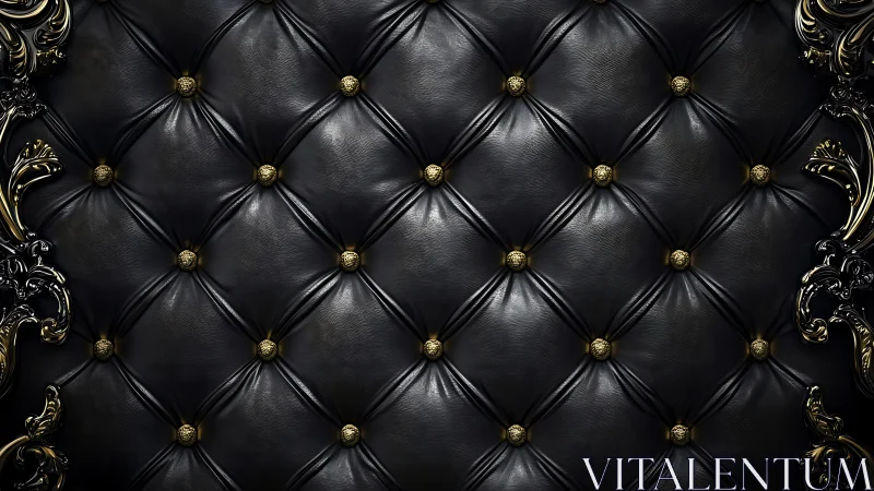 Tufted black leather surface forms a regular grid pattern