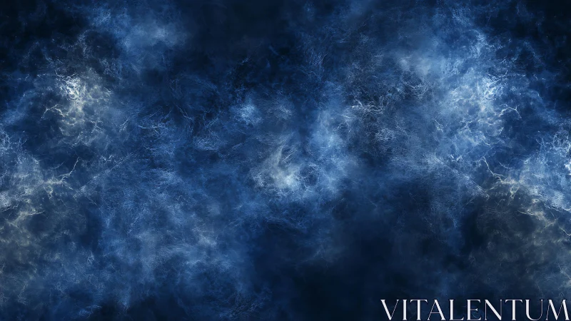 Abstract blue cosmic cloud texture with ethereal, misty style.