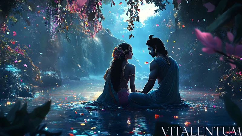 Glowing Fantasy Romance in Enchanted Cave.