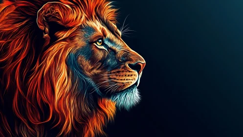 Neon-lit lion profile rendered in high-contrast digital strokes