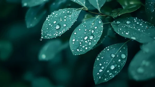 Macro analysis of rain-soaked foliage with bokeh depth field.