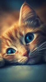 Golden Feline Portrait with Luminous Blue Eyes.