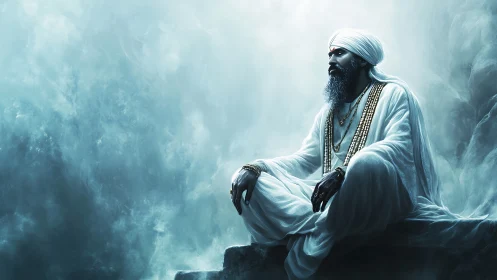 Stormcloud mystic in frozen-blue meditation haze.