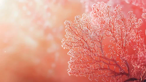 Delicate coral branches glow in warm pastel light.