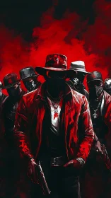 Crimson outlaws emerging from a blazing red abyss.