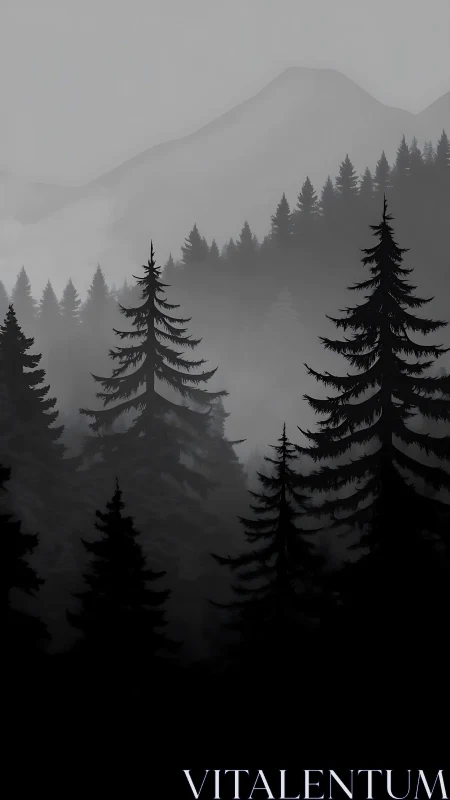 Misty Mountain Forest: Layered Silhouette Landscape