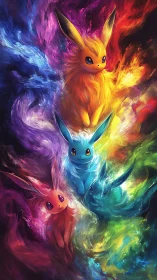 Elemental fox creatures merge with swirling chromatic light.