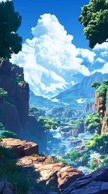 Cloud towers drift above a canyon river carved in emerald