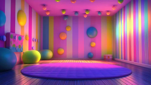 Immersive neon playroom uses soft geometry and gradient lighting