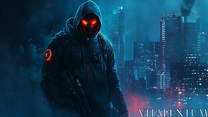 Cyber assassin stalks neon city under burning red eyes.