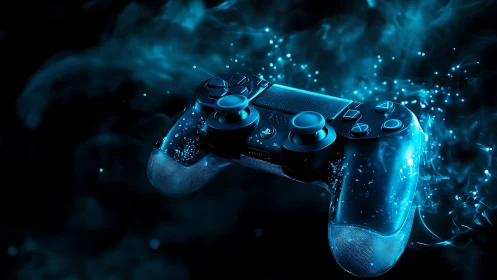 Neon midnight gamepad drifting through electric starlight.