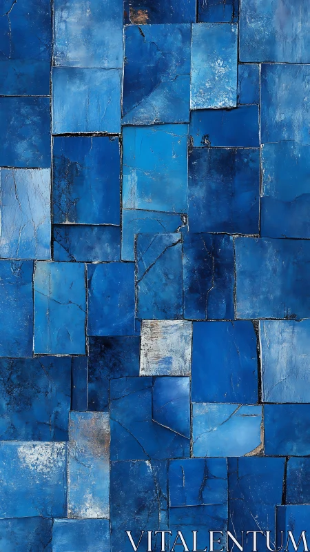 Pigmented blue panel tessellation with fractured surface topology.