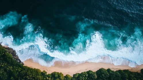 Emerald breakers chase ivory foam onto hidden jungle shore.