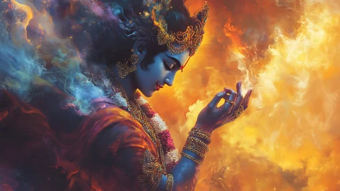 Celestial dancer shapes galaxies from drifting painted fire