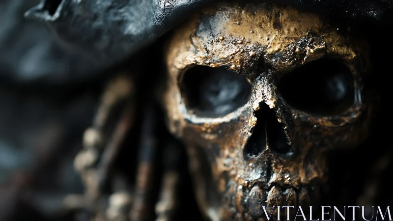 Weathered pirate skull glows with haunted, barnacled menace.
