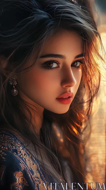 Portrait beauty glows in sunset backlight with rich detail.