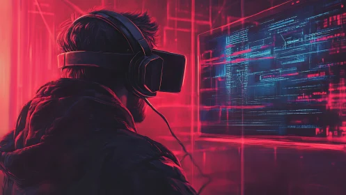 Neon code diver locked in a virtual midnight sprint.