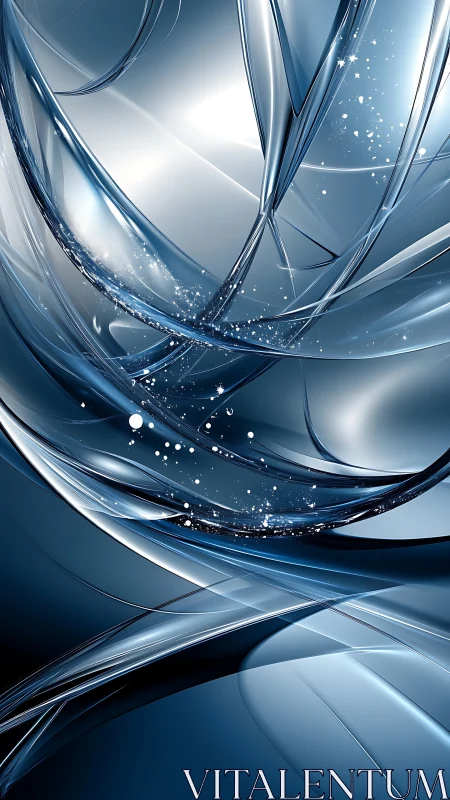 Chromed glass ribbons curve through deep blue space.