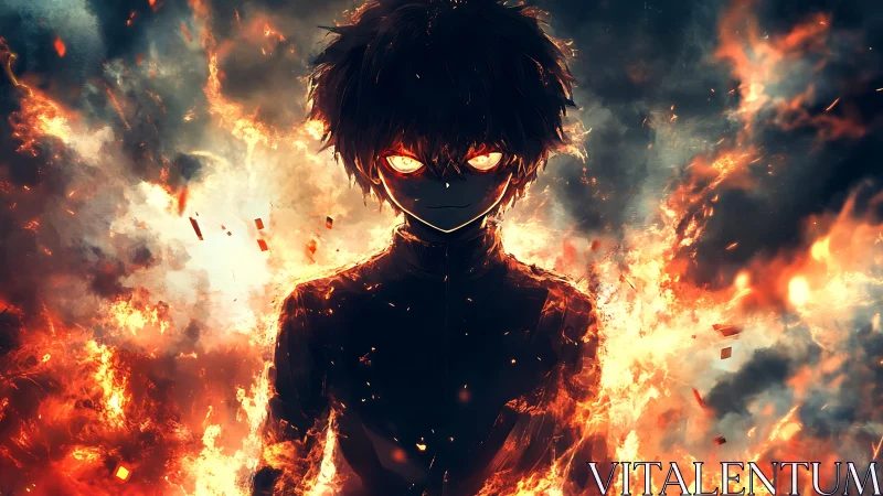 Silhouetted figure amid surrounding flames and dense smoke.