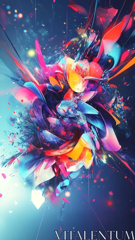 Volumetric abstract bloom renders refracted neon shards in motion