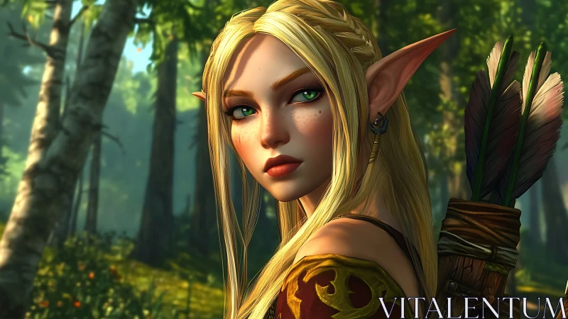 Forest elf archer pausing mid-quest in glowing morning light.