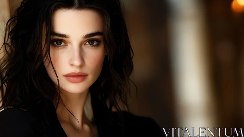 Neutral portrait of young woman with soft background blur.