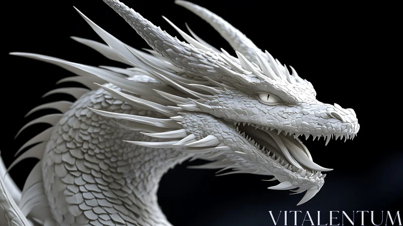 Regal white dragon sculpture coils with sharp, watchful grace