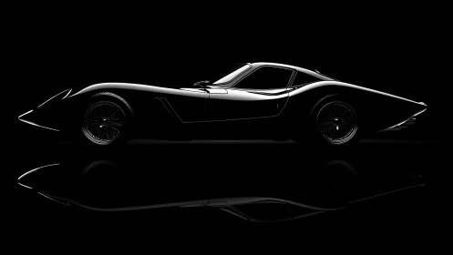 Silhouetted classic sports car rendered in high-contrast profile