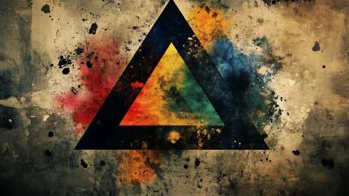 Black triangle frame encloses colorful splatter gradient