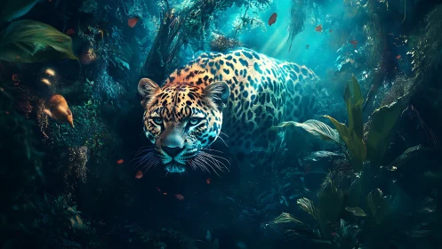 Jaguar in Submerged Jungle Sanctuary.