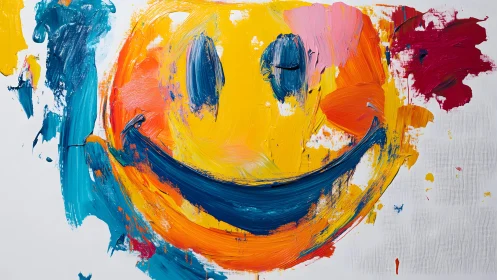 Vibrant Abstract Smiley Face in Expressive Acrylic Brush Strokes.