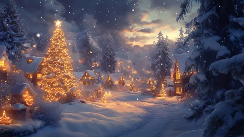 Starlit Christmas village wrapped in glowing winter hush.