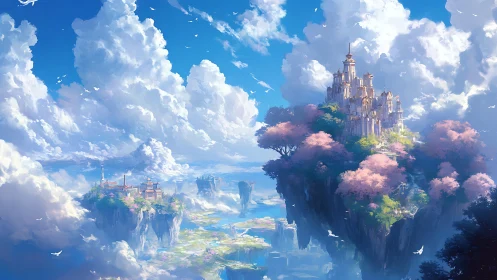 Fantasy cloud archipelago with luminous skyborne citadels.