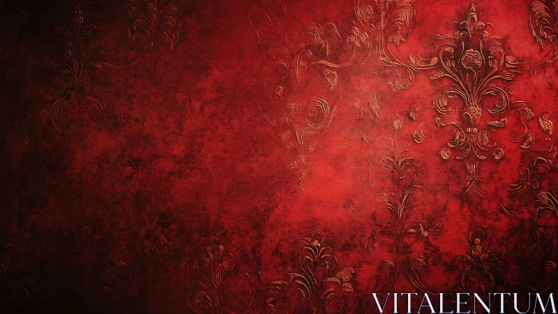 Deep red ornamental texture invites rich, dramatic storytelling