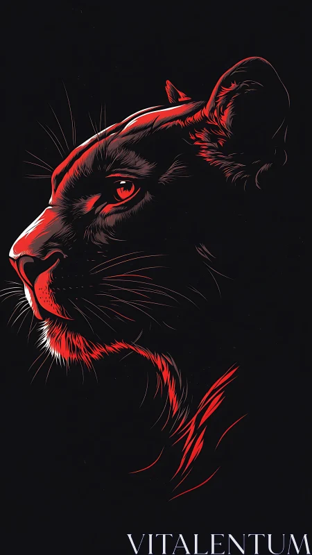 Red and black feline portrait rendered with high-contrast vector illustration techniques