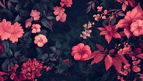 Radiant Pink Blooms Dance Across a Moody Dark Canvas