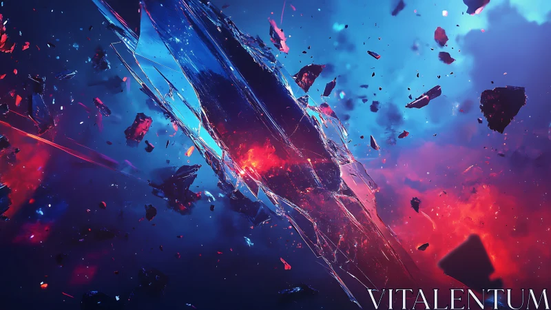 Fractured crystalline shard in high-energy cosmic collision field