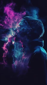 Cyberpunk neon profile portrait with vapor diffusion glow.