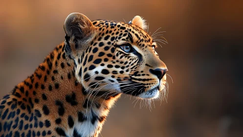 Leopard portrait glows under soft golden backlight. Period.