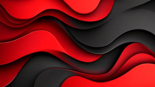 Bold Red and Black Abstract Wavy Layers Digital Art Background.