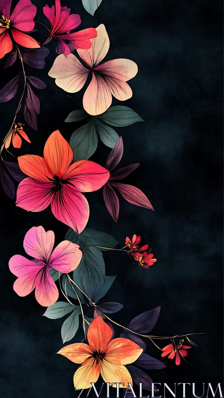 Twilight Garden: Where Neon Petals Dance Against Infinite Darkness