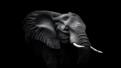 Majestic African Elephant Portrait in Dramatic Black and White.
