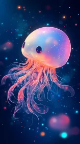 Glowing pastel jellyfish drifting through neon cosmic water.